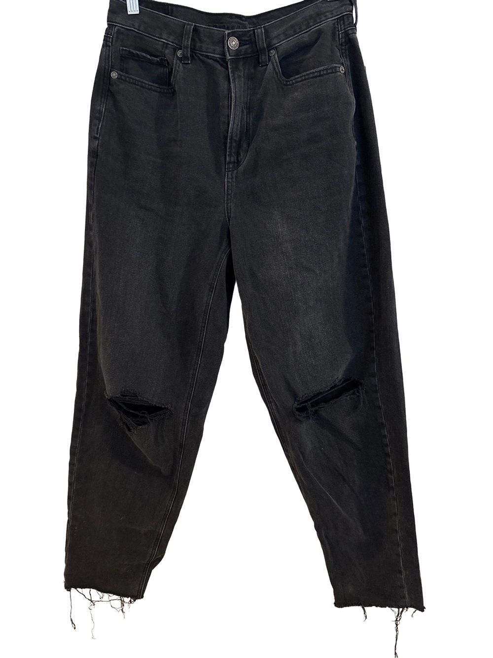 Women’s American Eagle Black Distressed Relaxed-Fit Mom Jeans Size 6